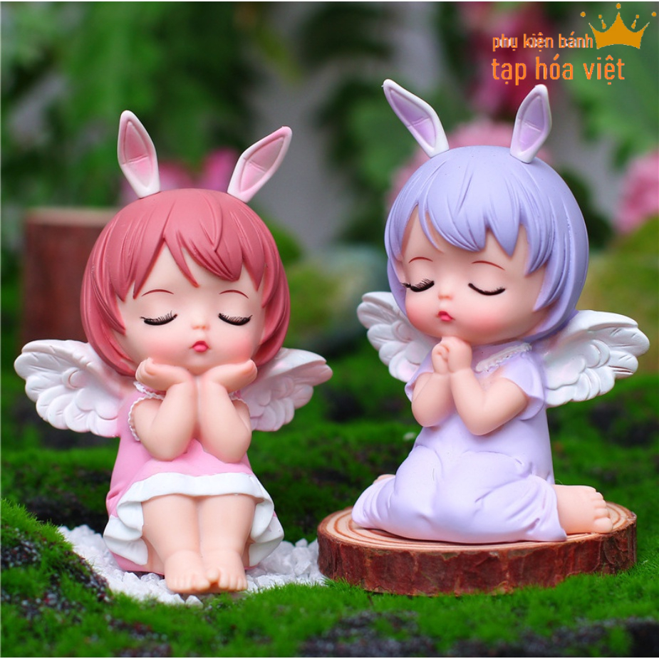 Em bé Tai thỏ trang trí bánh sinh nhật, bé ngủ trang trí bánh kem
