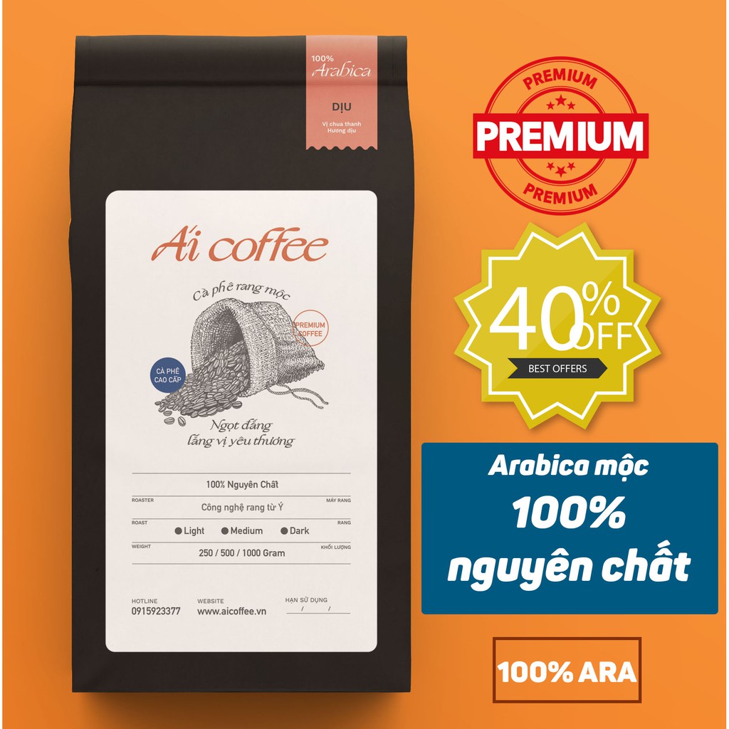 Cà Phê Nguyên Chất Rang Mộc 100% Arabica - [Ái Coffee] - Gói 500gr Cà Phê Cao Cấp Thơm Lừng, Dịu Nhẹ Đầy Hứng Khởi
