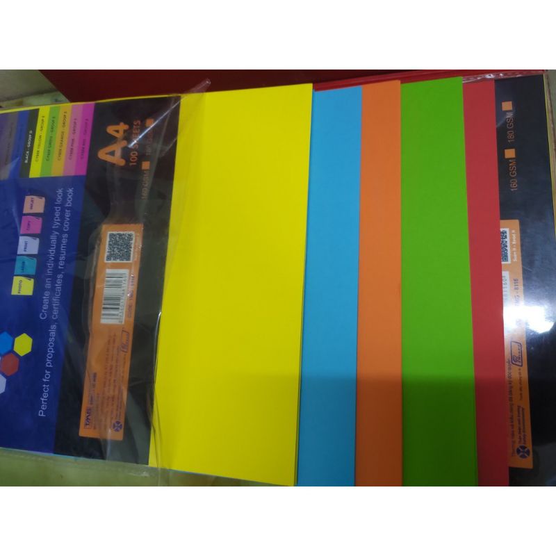 Set 100 Tờ Gam Bìa A4 Nhiều Màu Gồm Màu Đỏ ,Xanh Lá ,Cam ,Xanh Biển ,Vàng