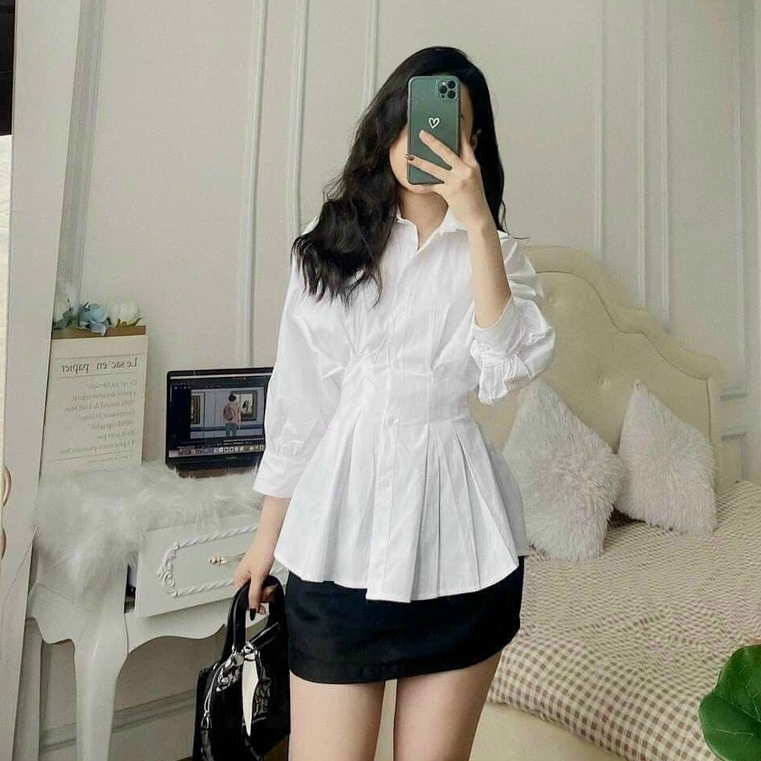 Áo sơ mi tay bồng nhún eo tôn dáng, trẻ trung, dễ phối đồ