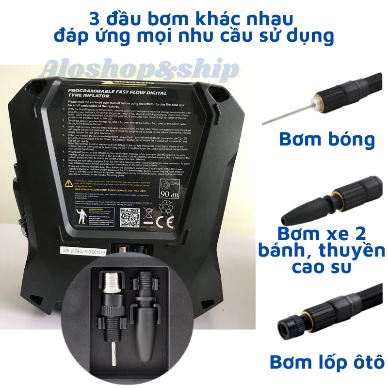 Bơm lốp ô tô tự ngắt mini 12v điện tử chính hãng Michelin 12266