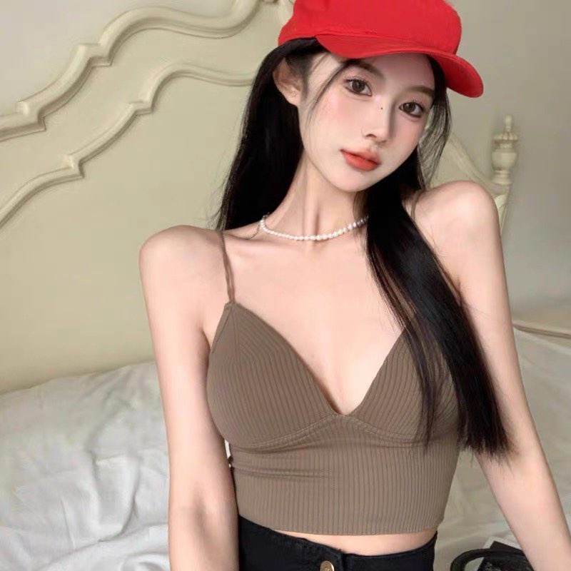 M52.  Áo 2 dây nữ, áo hai dây croptop sẵn mút ngực thun gân cao cấp