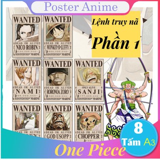 [Phần 1] Set 8 tấm tranh poster to A3 lệnh truy nã One Piece anime áp phích siêu chất