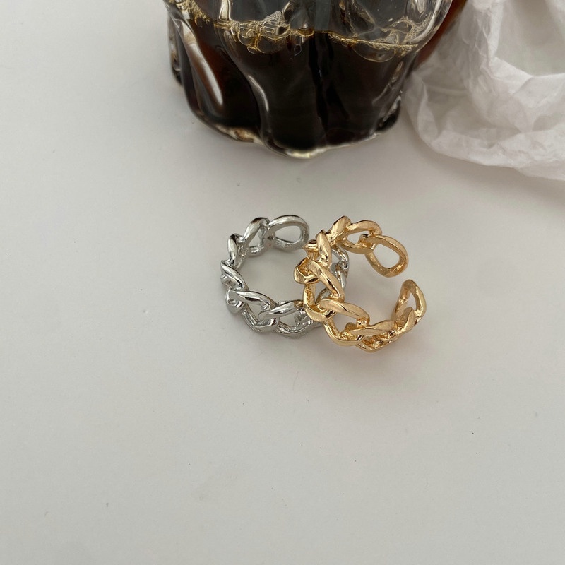 1 Nhẫn Hở Họa Tiết Hình Học Dạng Xích Màu Vàng/Bạc Phong Cách Retro Đơn Giản Thời Trang Unisex