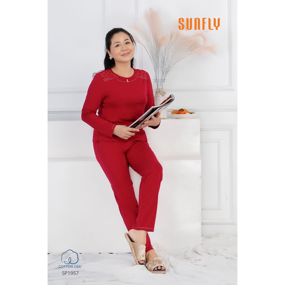 SP1957 ĐỒ BỘ MẶC NHÀ COTTON ÁO DÀI QUẦN DÀI SUNFLY