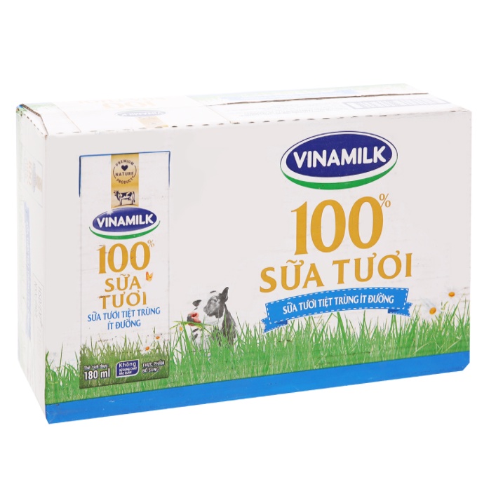 Thùng 48 hộp sữa tươi ít đường Vinamilk 100% Sữa Tươi 180ml