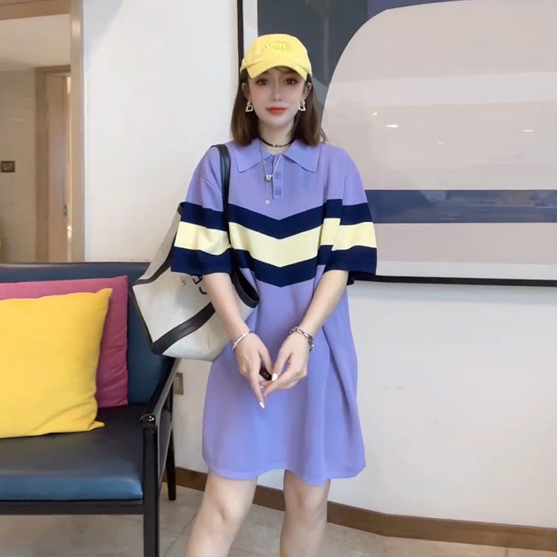 (40-150kg) Đầm Tay Ngắn Cổ POLO Ôm Dáng Cho Nữ