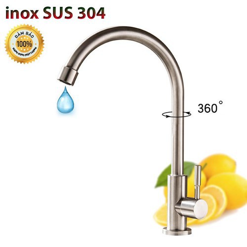 Vòi chậu rửa bát đơn lạnh INOX SUS 304 chính hãng