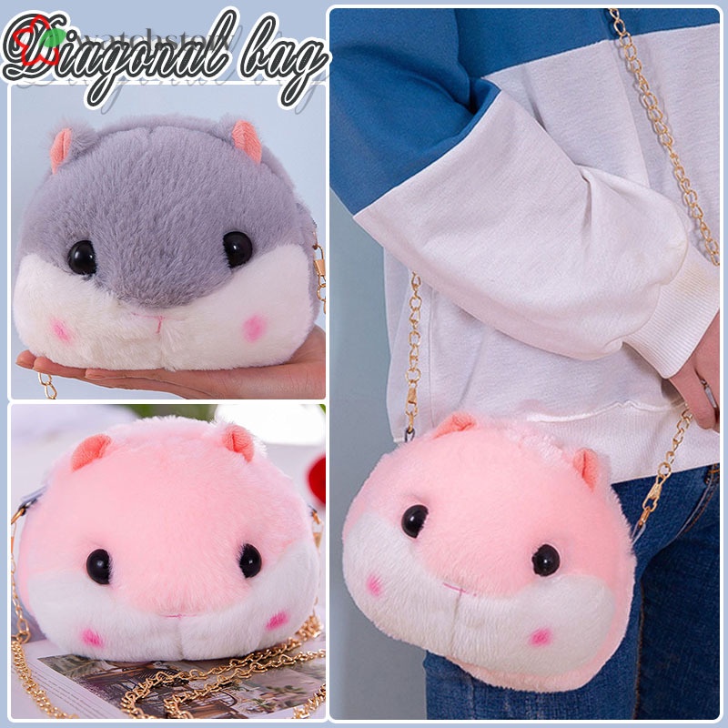 Túi đeo vai đeo chéo kiểu dáng chuột hamster nhồi bông hoạt hình mềm đáng yêu 20cm có khóa kéo làm quà tặng cho bé gái