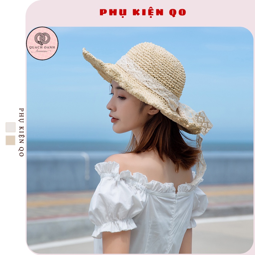 [Mã SKAMFSW175 giảm 10K đơn 50K] Mũ Cói Gấp Gọn Phong Cách Vintage Phối Nơ Ren – MC39