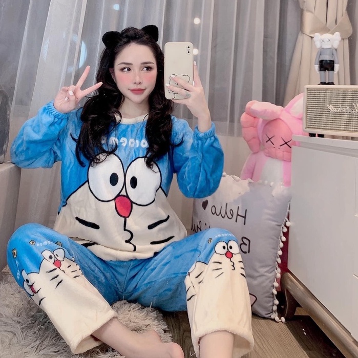 [BỘ PIJAMA] Bộ Đồ Ngủ Nữ Hình Dễ Thương-Set Quần Áo Mặc Ở Nhà Dài Tay Chất Lông Mềm Mịn | WebRaoVat - webraovat.net.vn