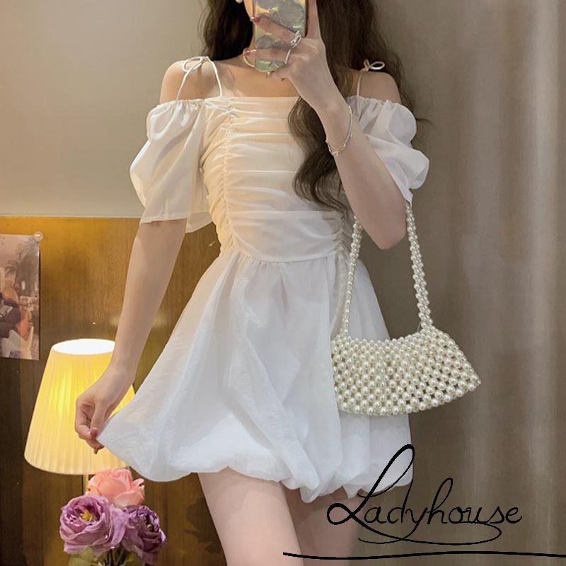 Đầm Chữ A Hai Dây Tay Ngắn Màu Trơn Thời Trang Mùa Hè Cho Nữ