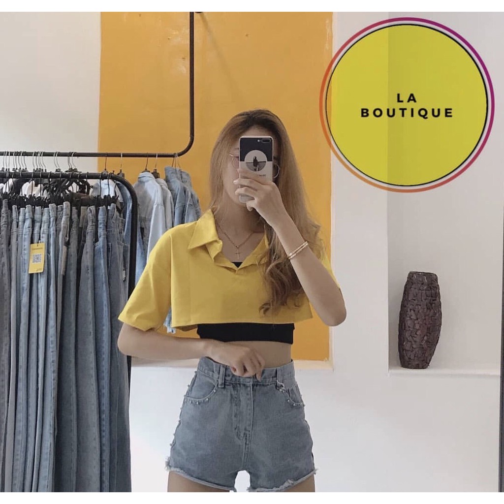 Sét áo croptop cổ bẻ kèm áo ống sành điệu TTSLA0219