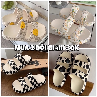 [ CÓ SẴN VÀI SIZE ](MUA 2 GIẢM 30k) Dép Cao Su 2 Quai Ngang Họa Tiết Caro Trắng Đen Mặt Cười Dễ Thương
