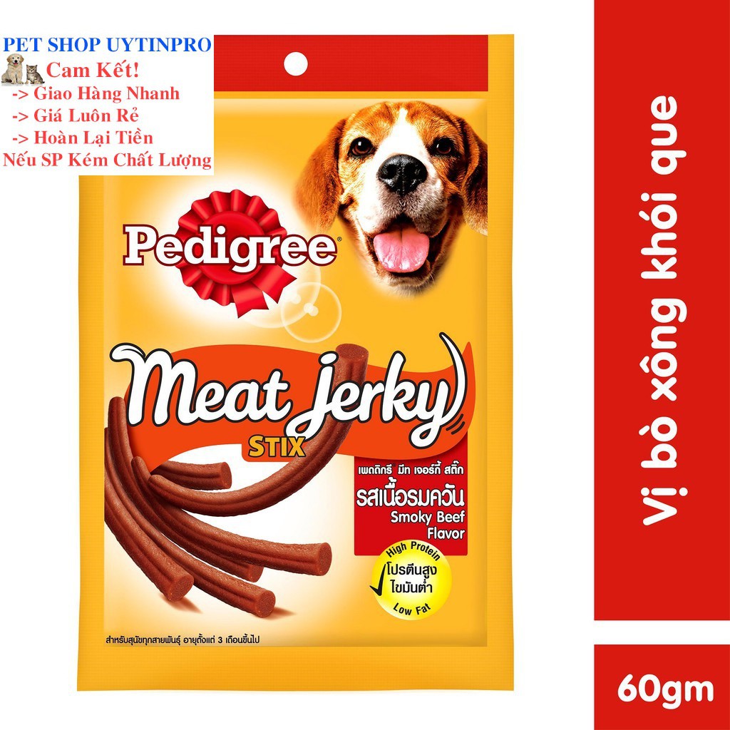 THỨC ĂN VẶT CHO CHÓ Pedigree Meat Ferky Vị bò xông khói dạng que Gói 60g Xuất xứ Thái Lan