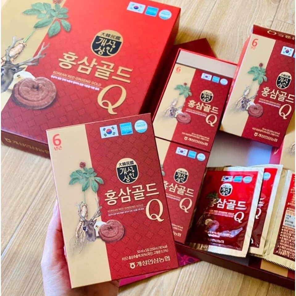(Date 4/2025) Nước Hồng Sâm Linh Chi Nhung Hươu Q Gold Hàn Quốc Hộp 30 gói x 50 ml