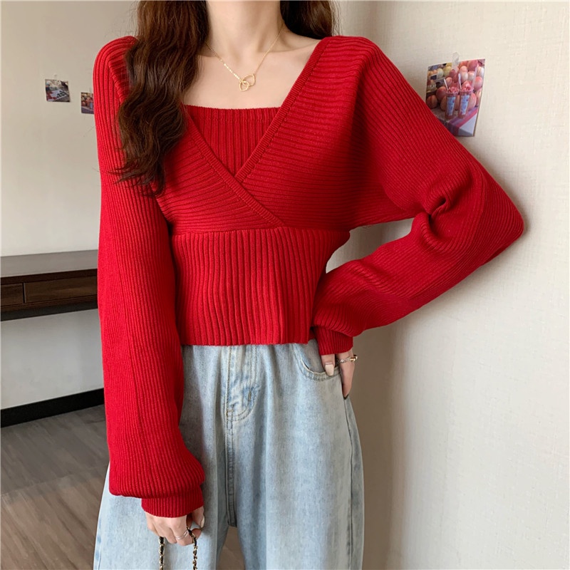 Porozi  Áo Dệt Kim Tay Dài Phồng Phong Cách Hàn Quốc Xinh Xắn Thời Trang Cho Nữ