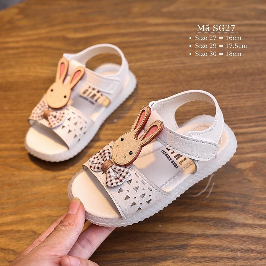 Sandal bé gái hình thỏ da mềm êm màu trắng dễ thương cho bé đi học đi biển mùa hè 4, 5 tuổi thời trang trẻ em NHÍM SG27
