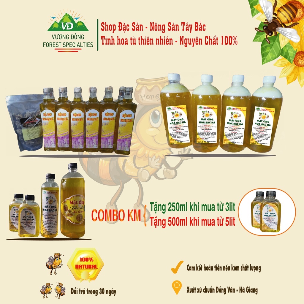 Mật Ong Bạc Hà Hà Giang - Mật ong hoa bạc hà - Mật Nguyên chất từ Cao Nguyên Đá Đồng Văn - Đặc Sản 100% từ Thiên Nhiên