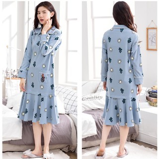 Váy ngủ dài tay (đầm ngủ tay dài) vải COTTON 100% mềm mại & thông thoáng