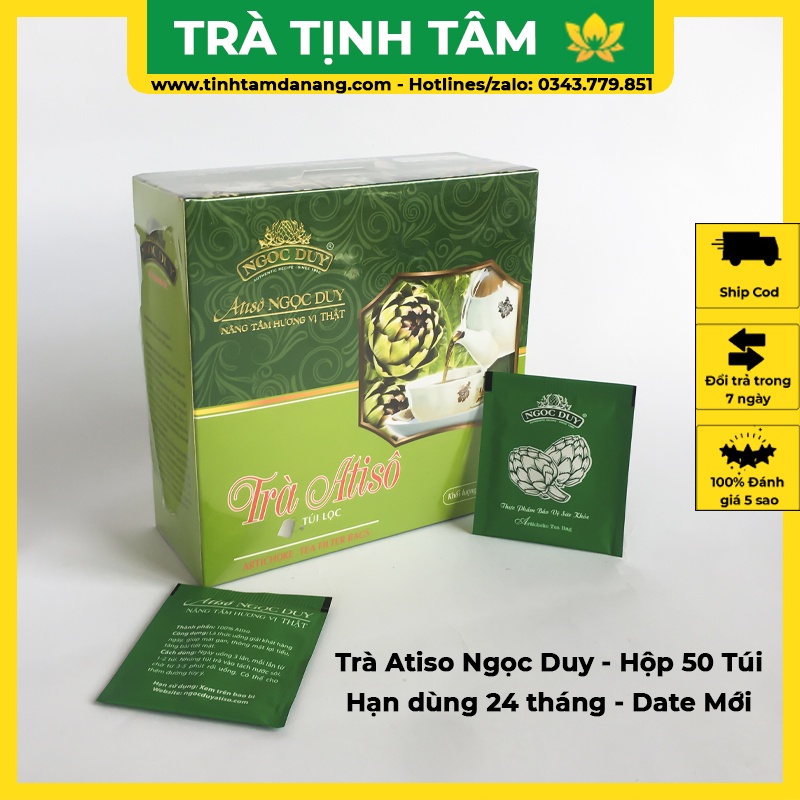 Trà túi lọc atiso Đà Lạt đặc biệt Ngọc Duy, hộp 50 túi lọc đặc sản làm quà hỗ trợ thanh nhiệt giải độc