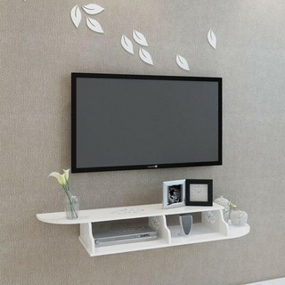 Kệ gỗ nhưa trắng tivi treo tường đơn giản 2 ngăn 1m