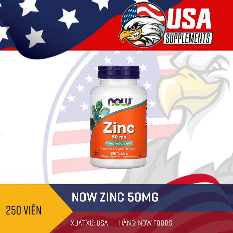 Now Zinc 50mg, Bổ Sung Kẽm Hàm Lượng Cao Giúp Tăng Cường Miễn Dịch, Sức Khỏe - Hộp 250 Viên