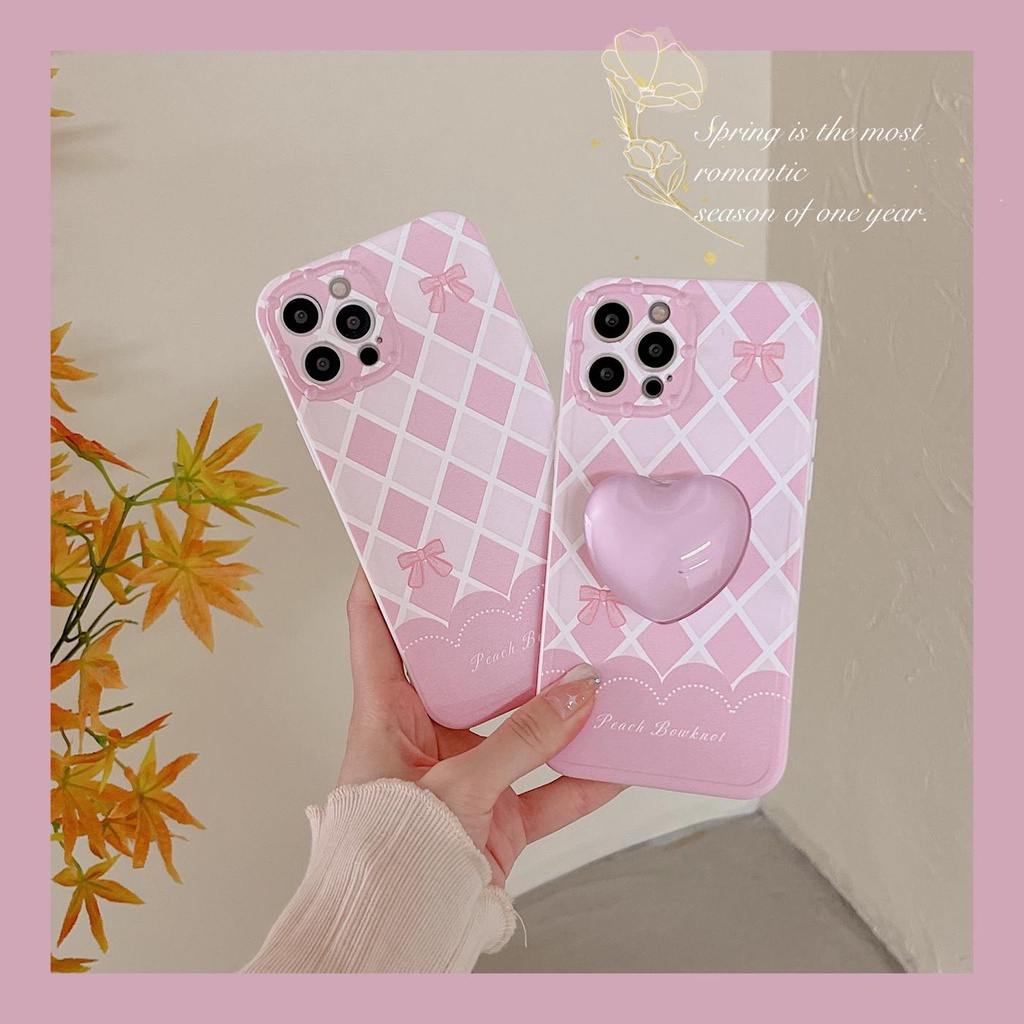 Ốp Điện Thoại Tpu Dẻo Màu Hồng Họa Tiết Trái Tim Kèm Giá Đỡ Cho iPhone 11 12 13Pro Max XS Max X XR 7 8Plus