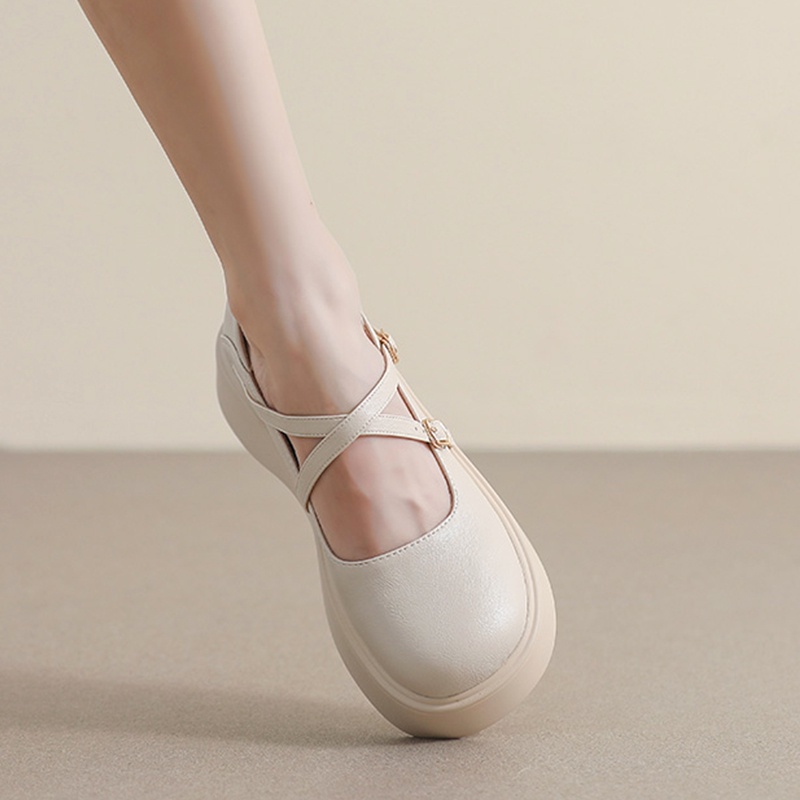 Giày Da Mũi Tròn Đế Dày Phong Cách Anh Quốc Cho Nữ Size 34-42