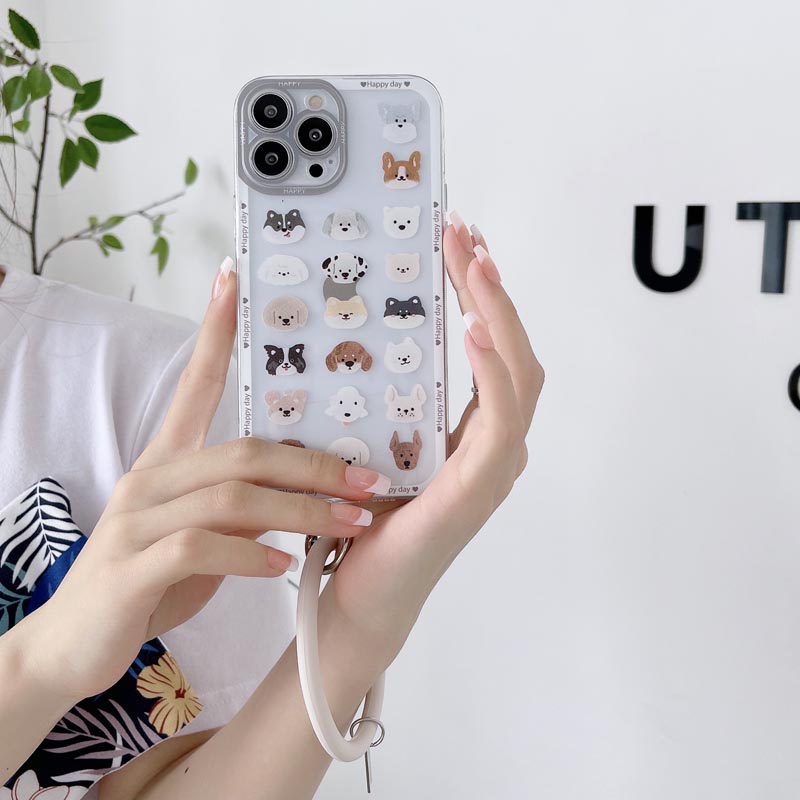 Ốp Điện Thoại TPU Silicon Mềm Chống Sốc Chống Bụi Họa Tiết Chú Cún Kèm Vòng Đeo Tay Cho IPhone 13 11 12 Pro Max 7 8 Plus X XR XSMAX