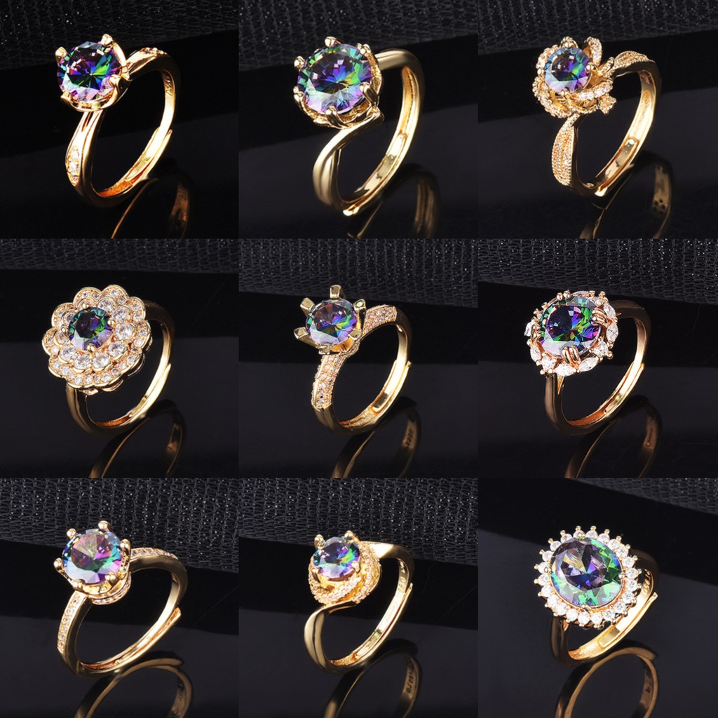 pt950 vàng phụ nữ đầy màu sắc nhẫn kim cương moissanite nhẫn cưới có thể điều chỉnh đồ trang sức