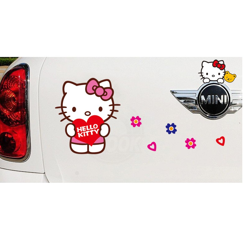 Decal dán tường phòng ngủ [FREESHIP] màu hồng Combo Kitty dễ thương Amyshop