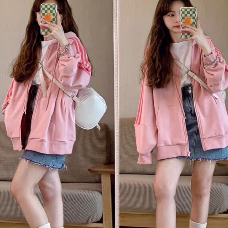 Áo Khoác Nữ, Áo Khoác Hoodies Kẻ Sọc Chất Nỉ 2 Màu Hot Hit