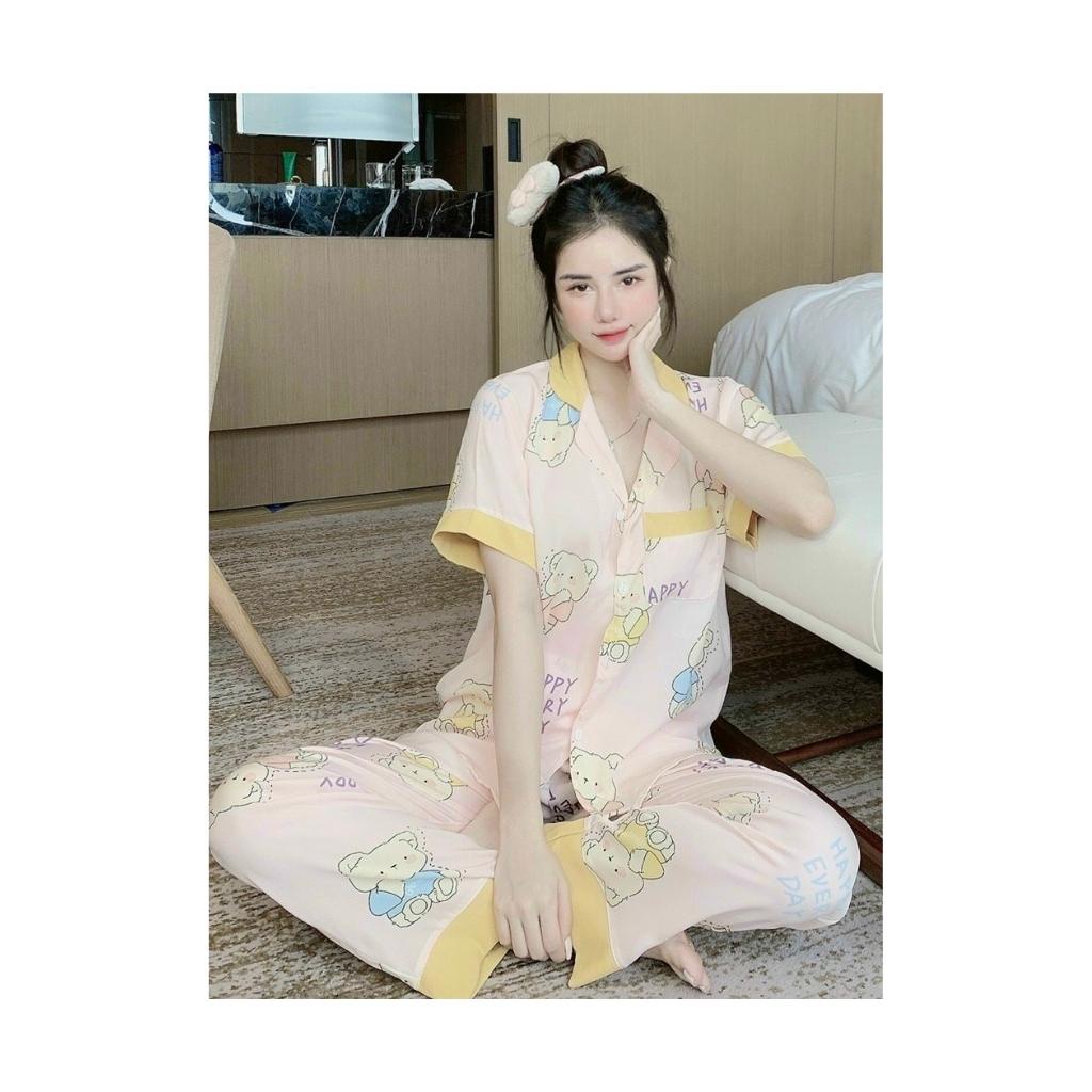 Đồ bộ nữ pijama lụa ngủ mặc nhà tay ngắn quần dài mango dễ thương Tố Quyên Shop