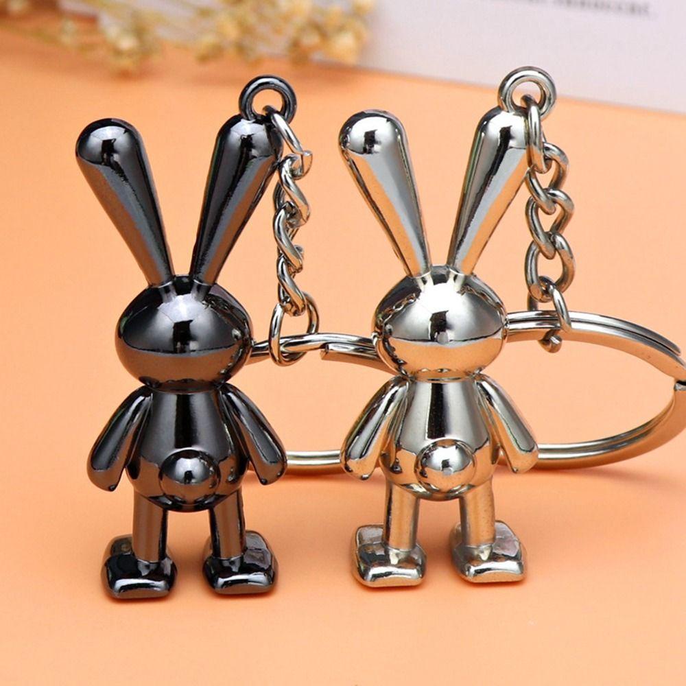 Móc Khóa Hình Thỏ 3D Bằng Kim Loại Dễ Thương Giá Đỡ
