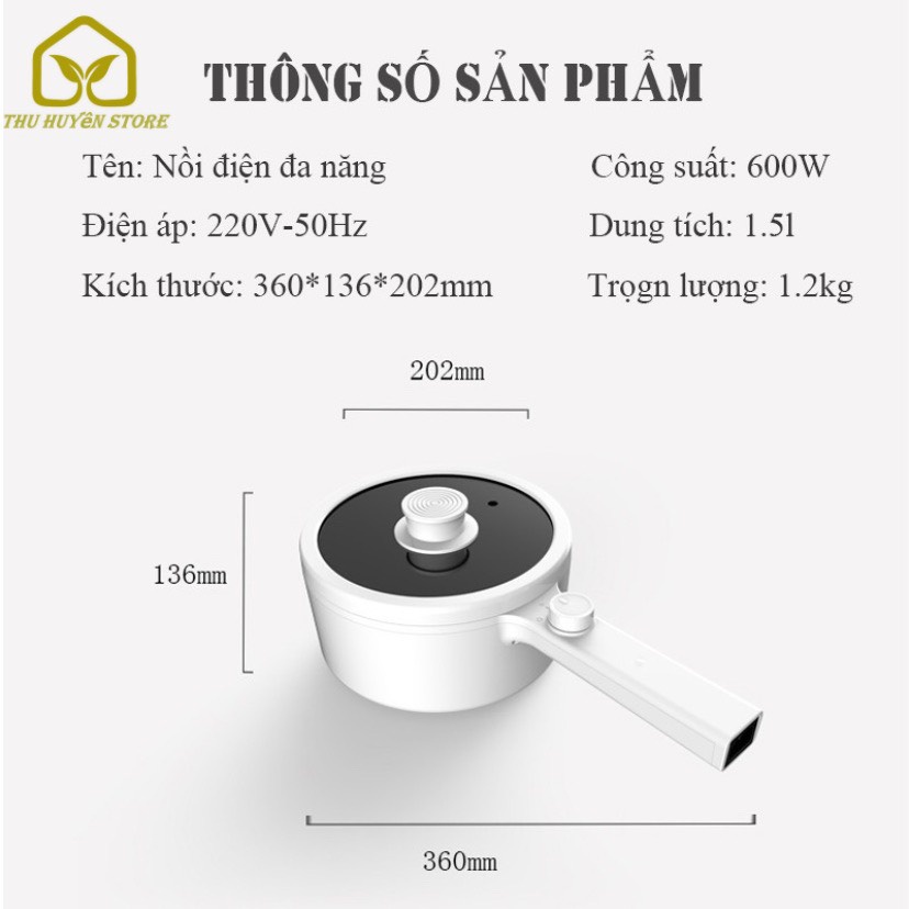 🏅𝑪𝑯𝑰́𝑵𝑯 𝑯𝑨̃𝑵𝑮️🏅 Nồi Lẩu Điện , Nồi Nấu Mì , Nồi Điện Mini Chống Dính Đa Năng Dung Tích 1.5L Công Suất 600W