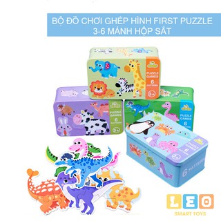 [CHỌN HÌNH] Bộ đồ chơi xếp hình gỗ First Puzzle 2-6 mảnh hộp sắt cỡ lớn cho bé tập ghép