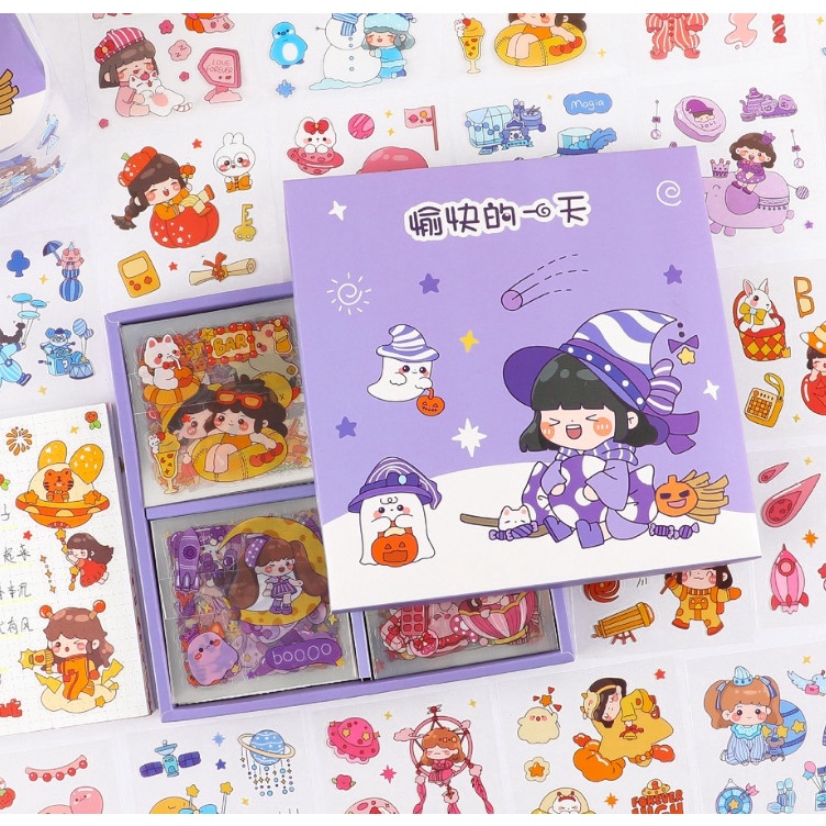 Hộp 1000 miếng dán dễ thương Hộp 100 tấm sticker