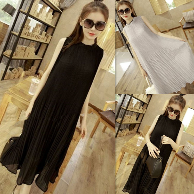 Đầm Maxi Không Tay Màu Trơn Phong Cách Hàn Quốc Cho Mẹ Bầu