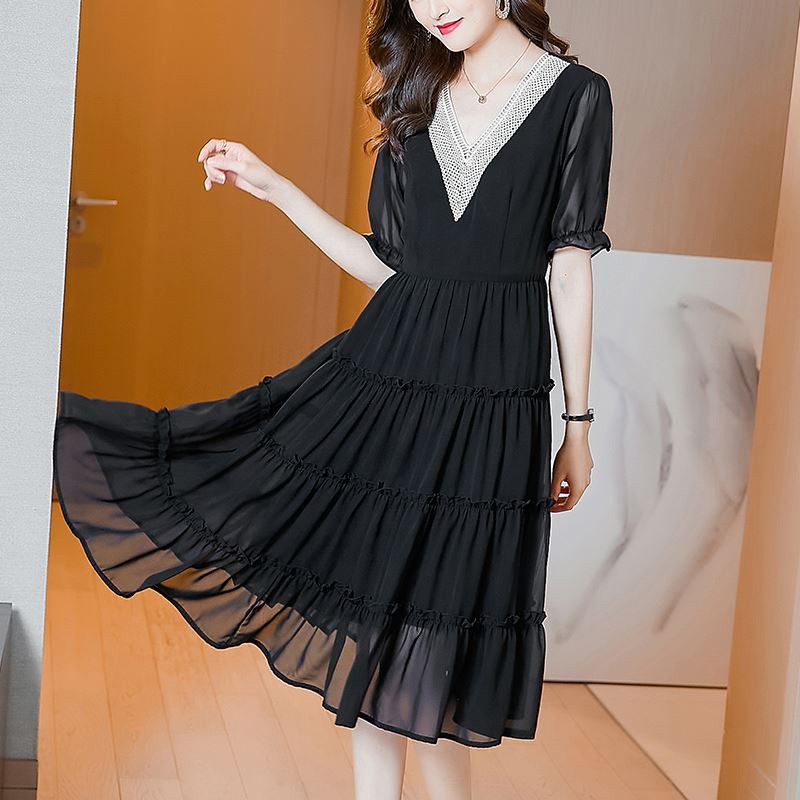 Đen Đầm Chiffon Cổ Chữ v Dáng Ôm Phong Cách Thời Trang Pháp Dành Cho Nữ 2021 | BigBuy360 - bigbuy360.vn