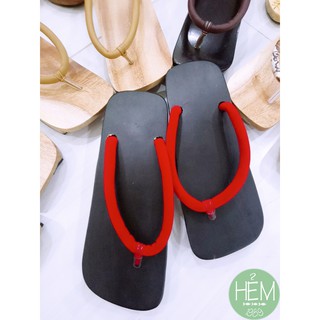 Guốc gỗ Nhật/Geta quai nhung đỏ 2 phân, 4 phân