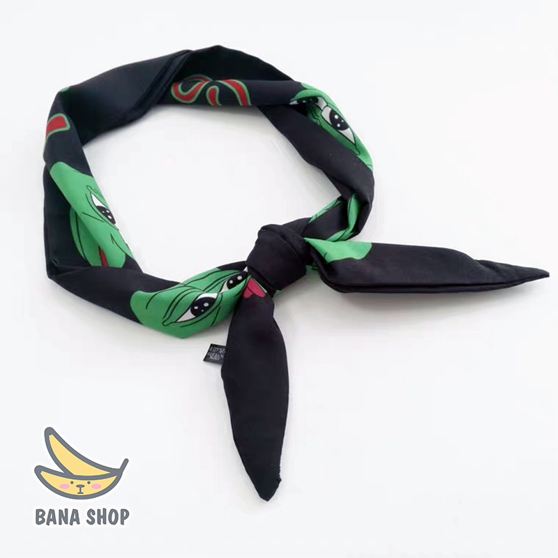 Băng đô turban vải quấn đầu cài tóc họa tiết ếch xanh Pepe thắt nơ đáng yêu cho vozer