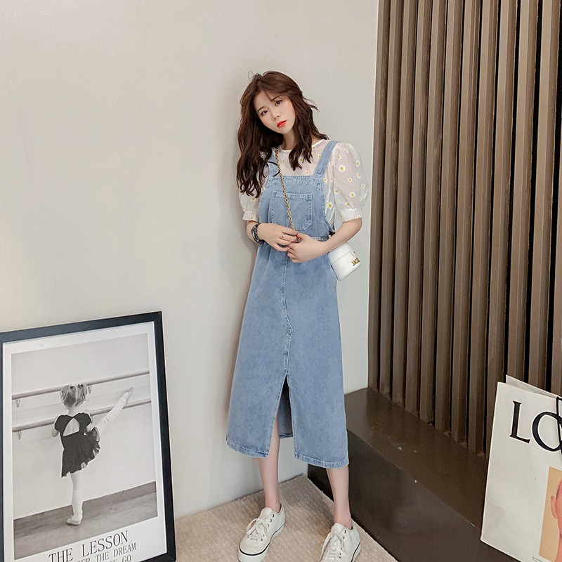 Yếm váy bò + Áo sơ mi hoa cúc LeLa LDT11 size S M L XL