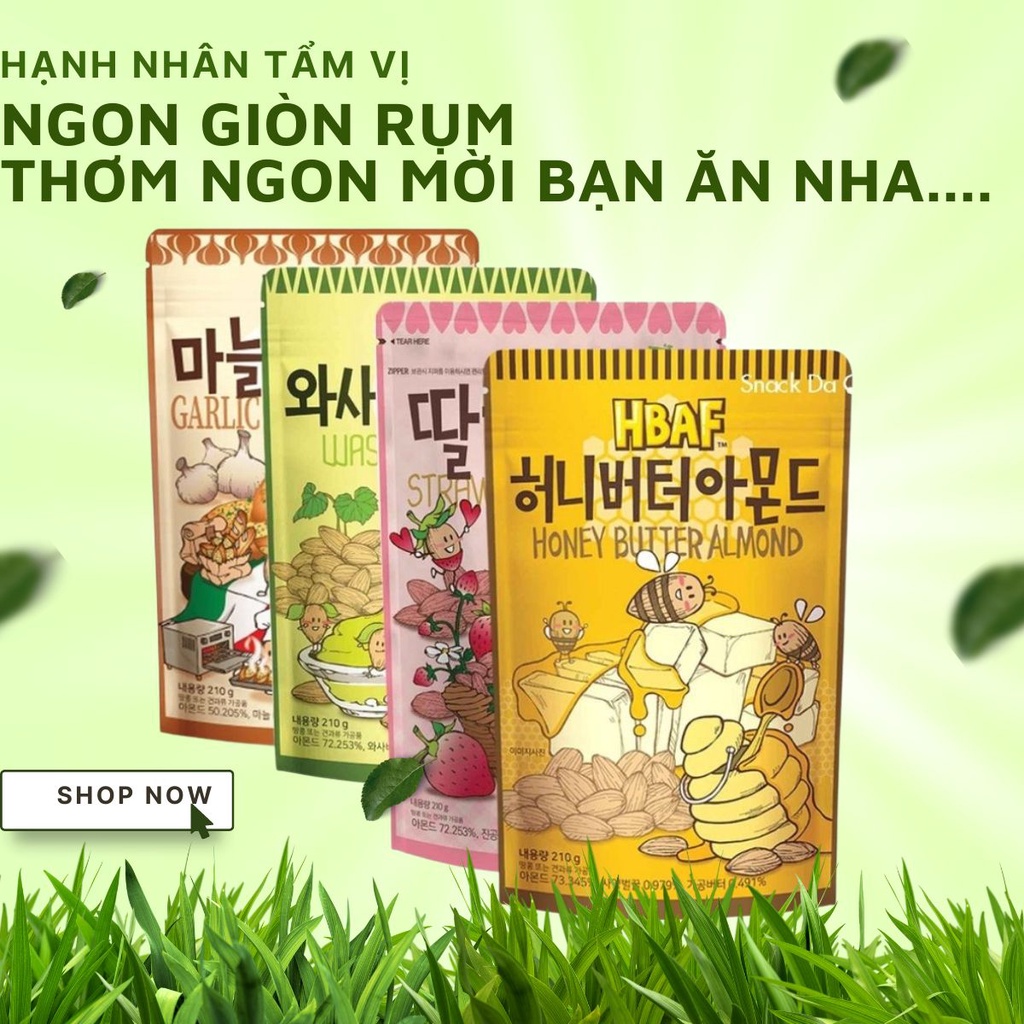 Hạnh Nhân Rang Tẩm Vị Thương Hiệu HBAF Ngon Giòn Đậm Vị Mẫu 210g - Sản Phẩm Trên Kệ Siêu Thị Đạt Chuẩn An Toàn Thực Phẩm