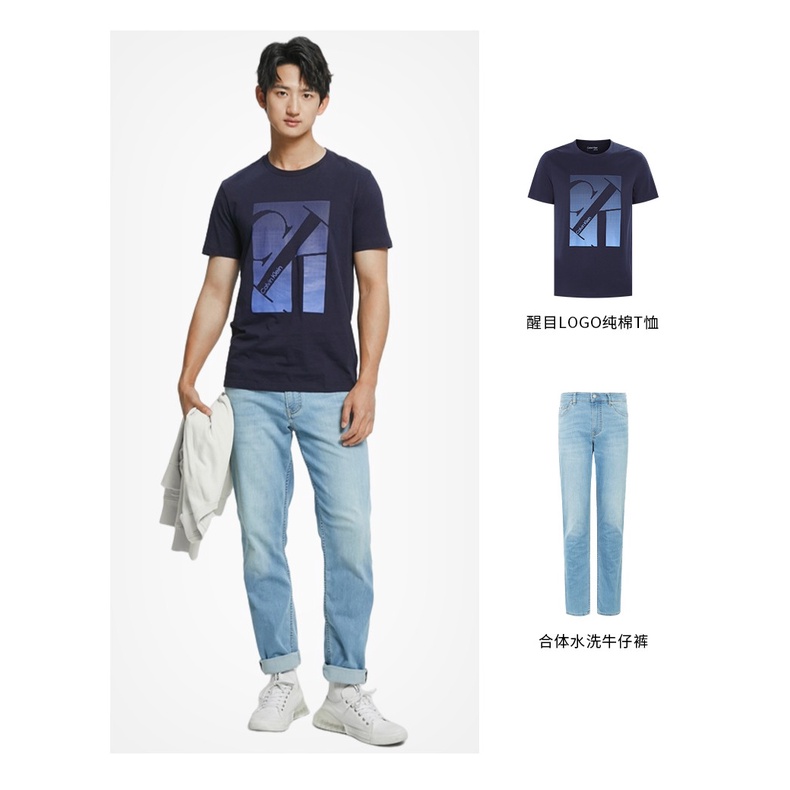 Áo Thun Cotton Ngắn Tay Cổ Tròn In Logo Calvin Klein CK Cho Nam