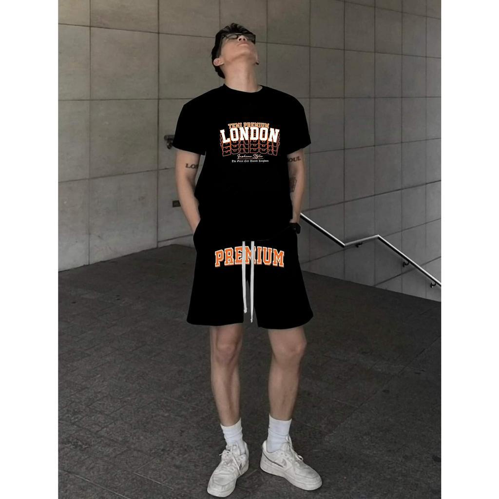 Bộ Thể Thao Nam Hè LONDOON Chữ Ghép Nổi Cao Cấp, Chất Liệu Cotton Khô Mềm Mịn Thấm Hút Mồ Hôi Siêu Tốt