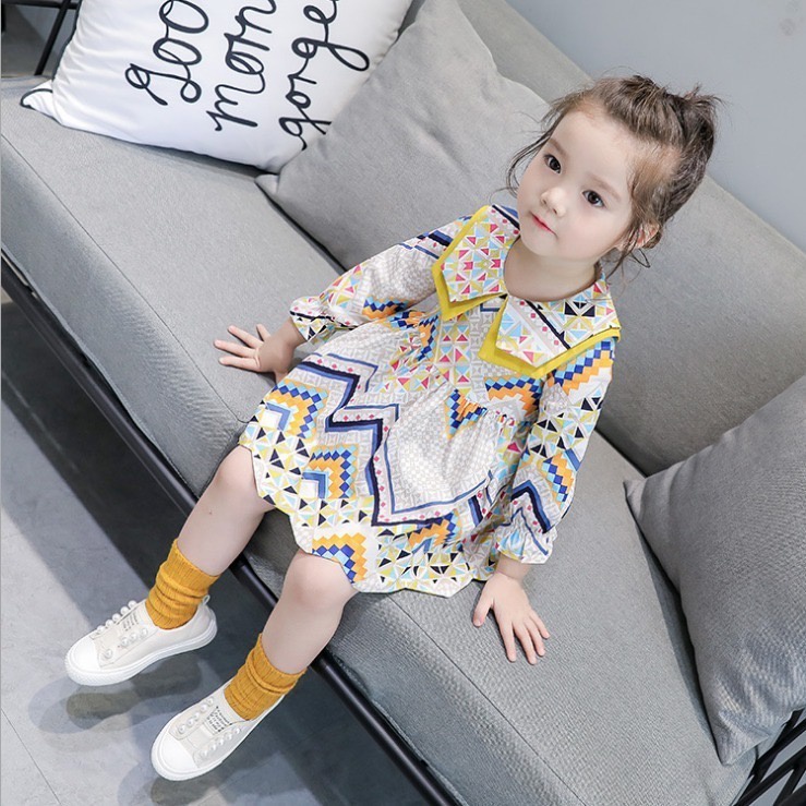 Váy be dài tay phối hoạ tiết thổ cẩm cho bé gái  N01095