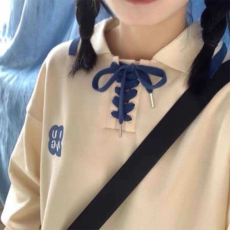 Áo thun polo dài tay có dây ở cổ siêu hot chuẩn trend.Form rộng y hình chất nỉ xịn mịn nam nữ đầu au to