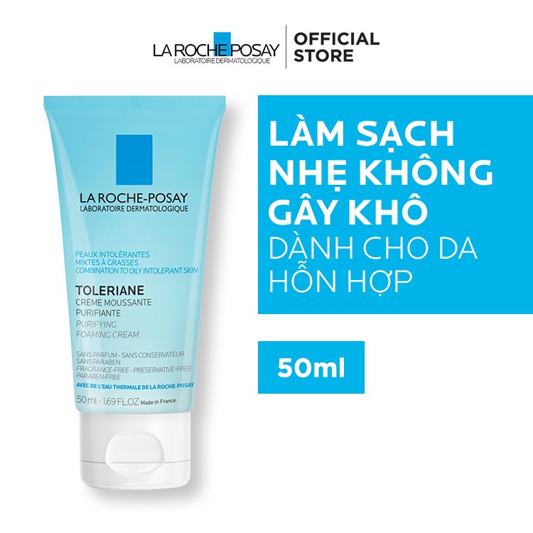 Sữa rửa mặt tạo bọt dành cho da hỗn hợp & da dầu rất nhạy cảm La Roche-Posay Toleriane Foaming Cream 50ml