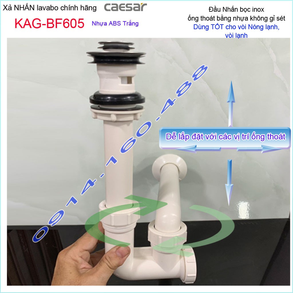 Bộ xả nhấn nhựa Caesar, bộ xả lavabo cho chậu rửa mặt sứ KAG-BF605